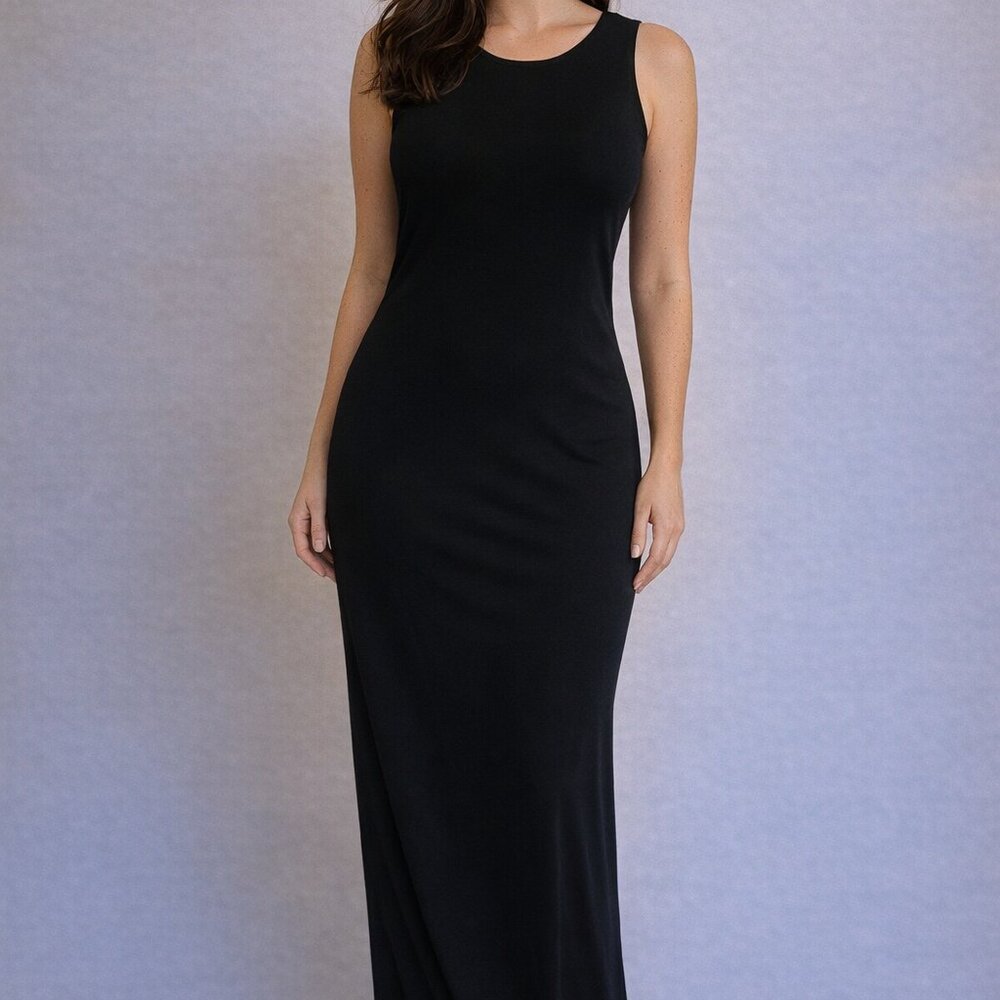 AGB Beyer Ca Black Column Dress Size M Simple Maxi Minimalist